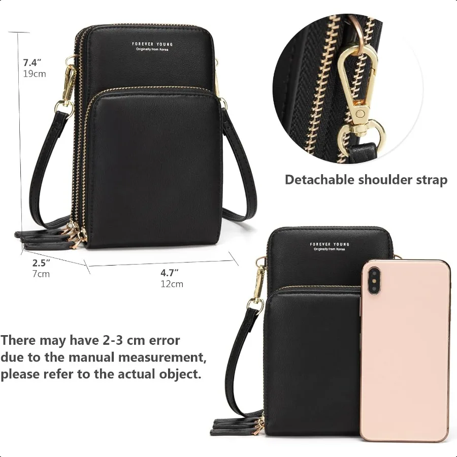 حقيبة هاتف محمول صغيرة عبر الجسم للنساء حقيبة يد صغيرة فوق الكتف مع فتحات لبطاقة الائتمان