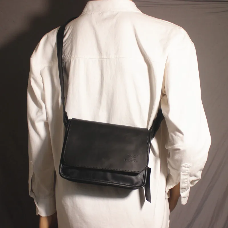 Threebox Retro Japanese Style Leather Shoulder Bag Small Square Casual Chest Bag for Men Trendy Backpack Soft Surface Zipper ...