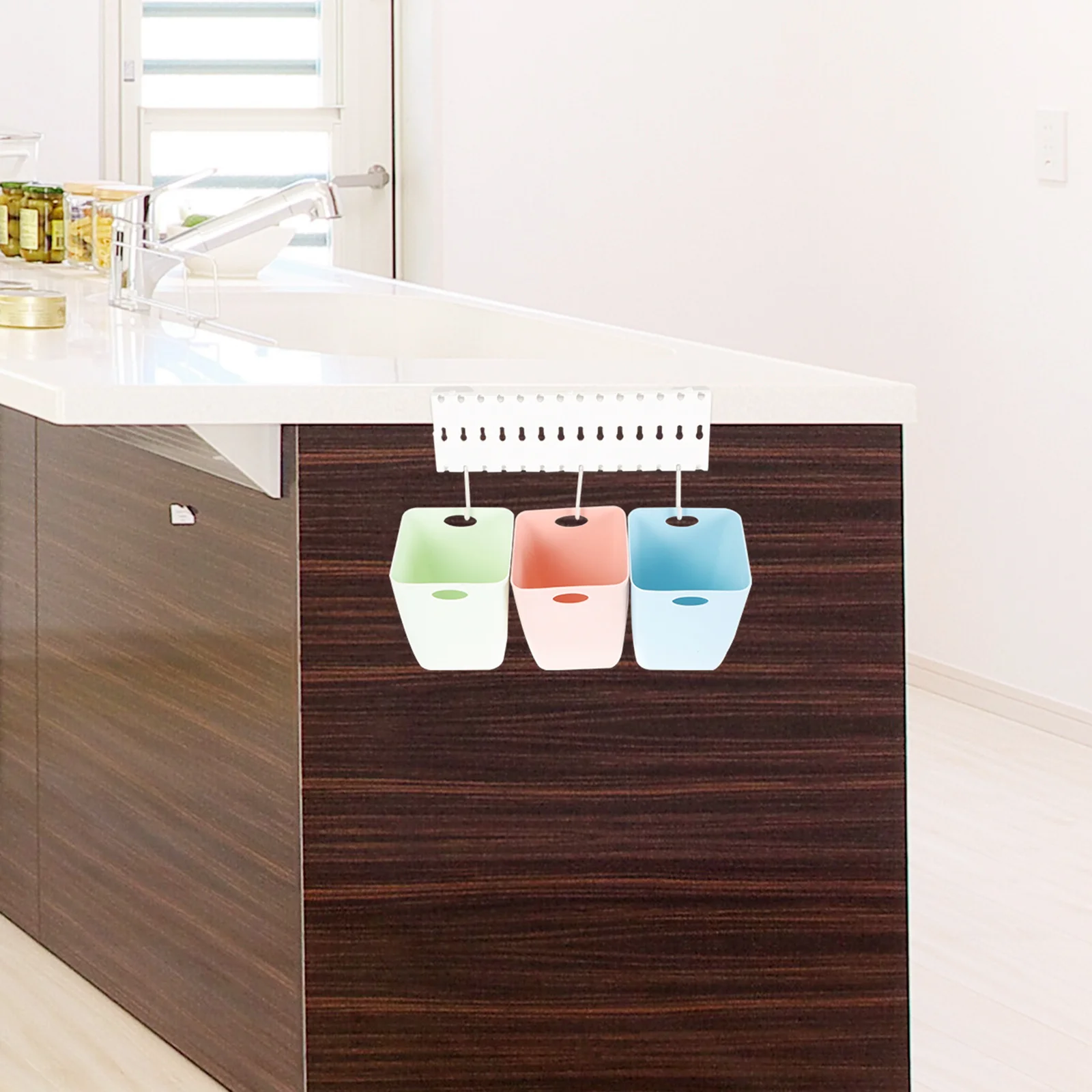 

1 set 1 Set Wall Sorting Trash Bin Kitchen Recycling Waste Bins Small Space Saver Hole Board Design Organizer
