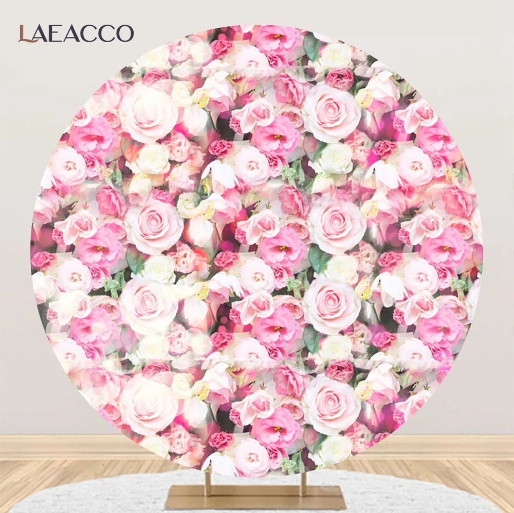 Laeacco Pink Flower Wall Round Circle Background Wedding Bridal Shower Photography Backdrop Decor Baby Portrait Photo Studio