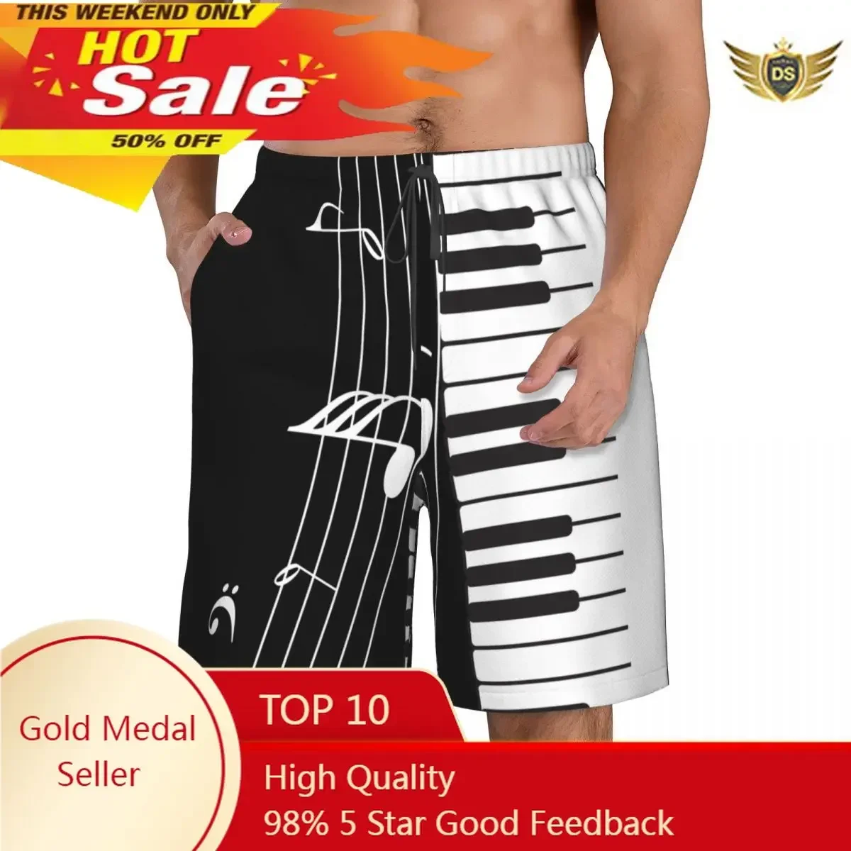 

Music Shorts Summer Swimwear Man Swimsuit Trunks Beach Shorts Surf Board Male Clothing Pants Piano Keys With Musical Notes