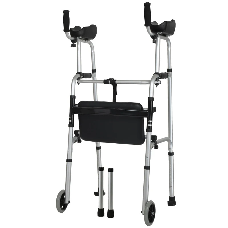 portable walking aids for patients folding light aluminum alloy elbow support walker with seat and wheels