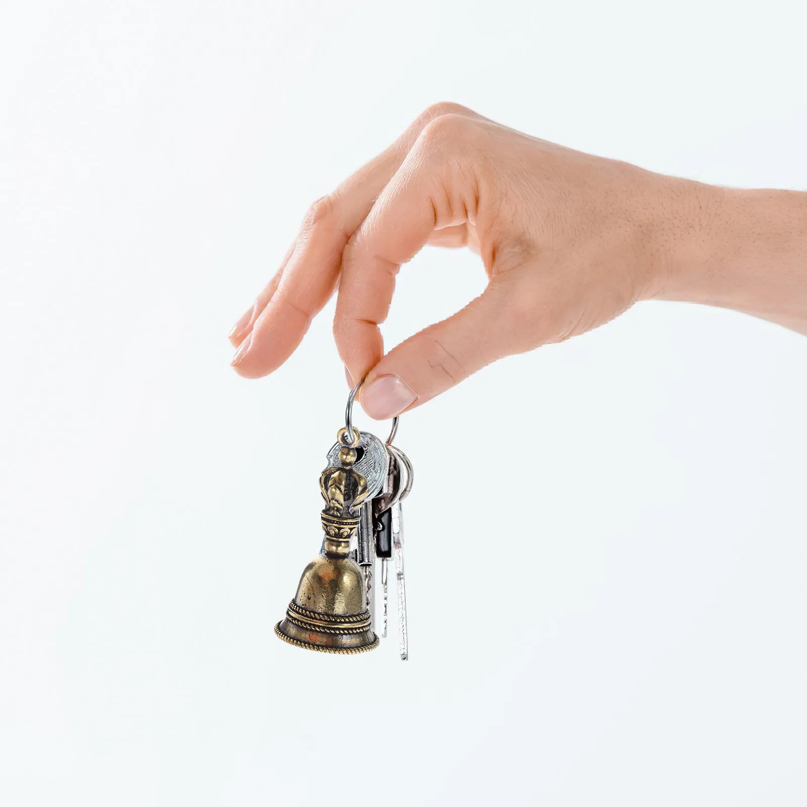 5Pcs Brass Hand Bell Keychain Decoration Vintage Ritual Bell Pendant Mini Desktop Ornament Ritual Handbell Witch Bells - view 3