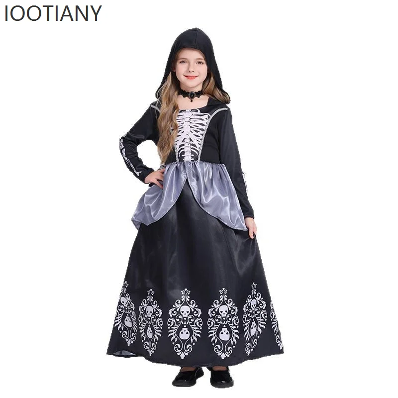 Halloween Neue Kindermode Niedliches Schwarzes Skelettkleid Weibliches Kleid Hexe Horror Rollenkleid Bühnenkostüm 2025