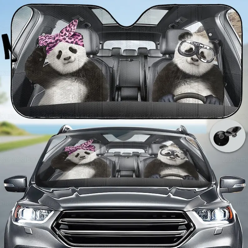 Panda Car Sunshade, Panda Car Decoration, Panda Lover, Auto Sun Shade, Gift For Dad, Car Windshield, Animal Lovers Gift,