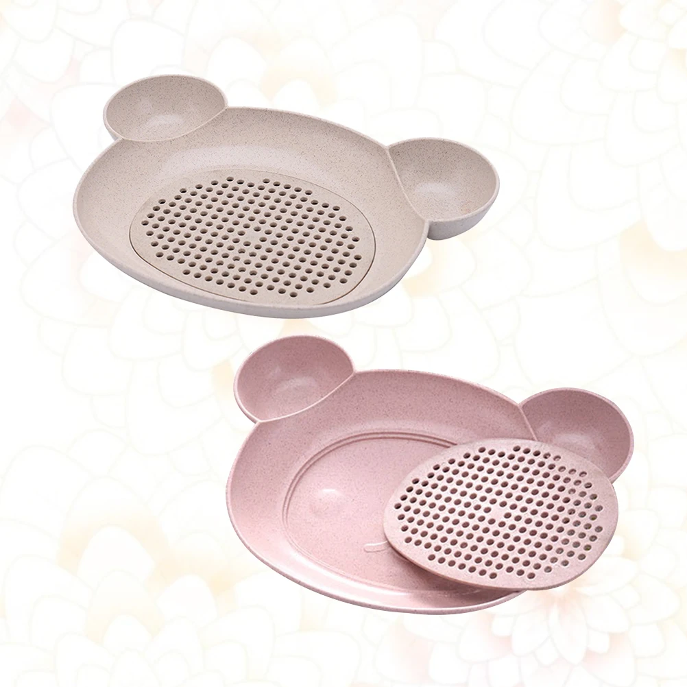 

2pcs Bear Shaped Draining Dumpling Plate With Sauce Dish Plastic Fruit Vegetable Plate Kitchen Tool For Home Kitchen