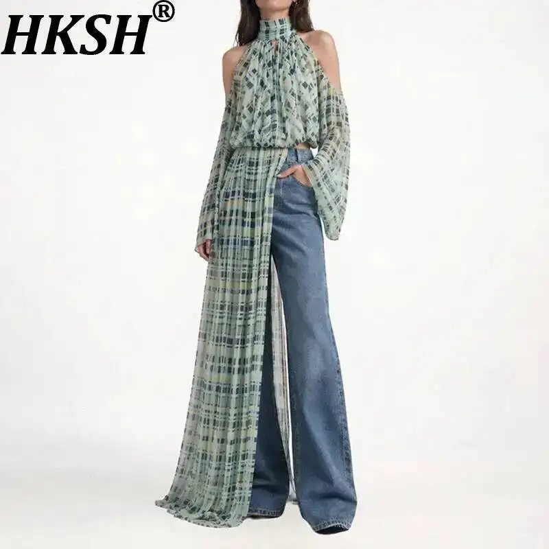 

HKSH Women Shirt Fashionable Design Elegant Halter Neck Off The Shoulder Ribbon Niche Stylish Long Sleeve Chiffon Blouse HK24594