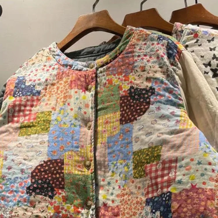 Chaqueta de Aodón Estampada Retro y E, Talla ande, para Mujer, Abrigada para Invierno, Cómoda, de Doble Cara, Info...