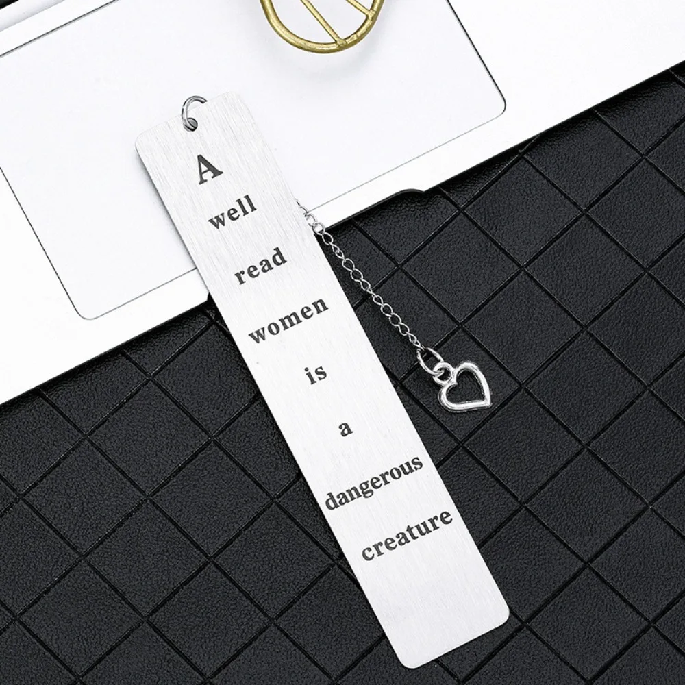 Marque-livre en acier inoxydable avec pompon, pendentif en métal, fournitures de lecture, accessoire pour la rentrée scolaire