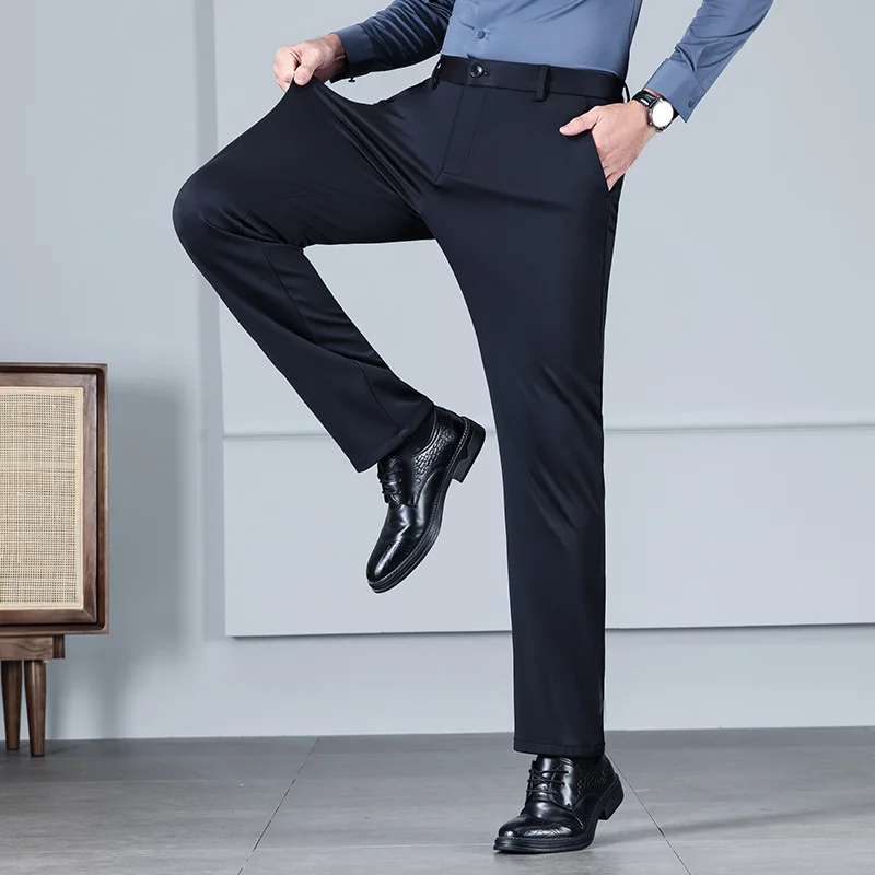 

Jinammonia Fabric All-Matching Business Trousers Men's Office Daily Men's Stretch High Waist Loose Straight Casual Trousers