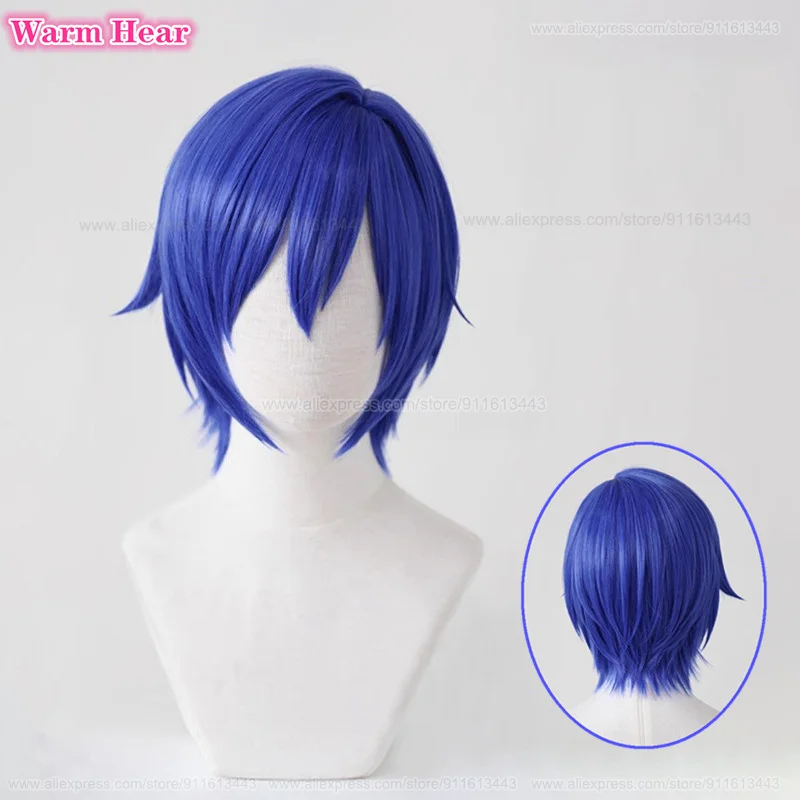 In Stock Anime Synthetic KAITO Cosplay Wig Short 30cm Blue Cosplay Anime Wig Kaito Heat Resistant Hair Party Wigs + Free Wig Cap