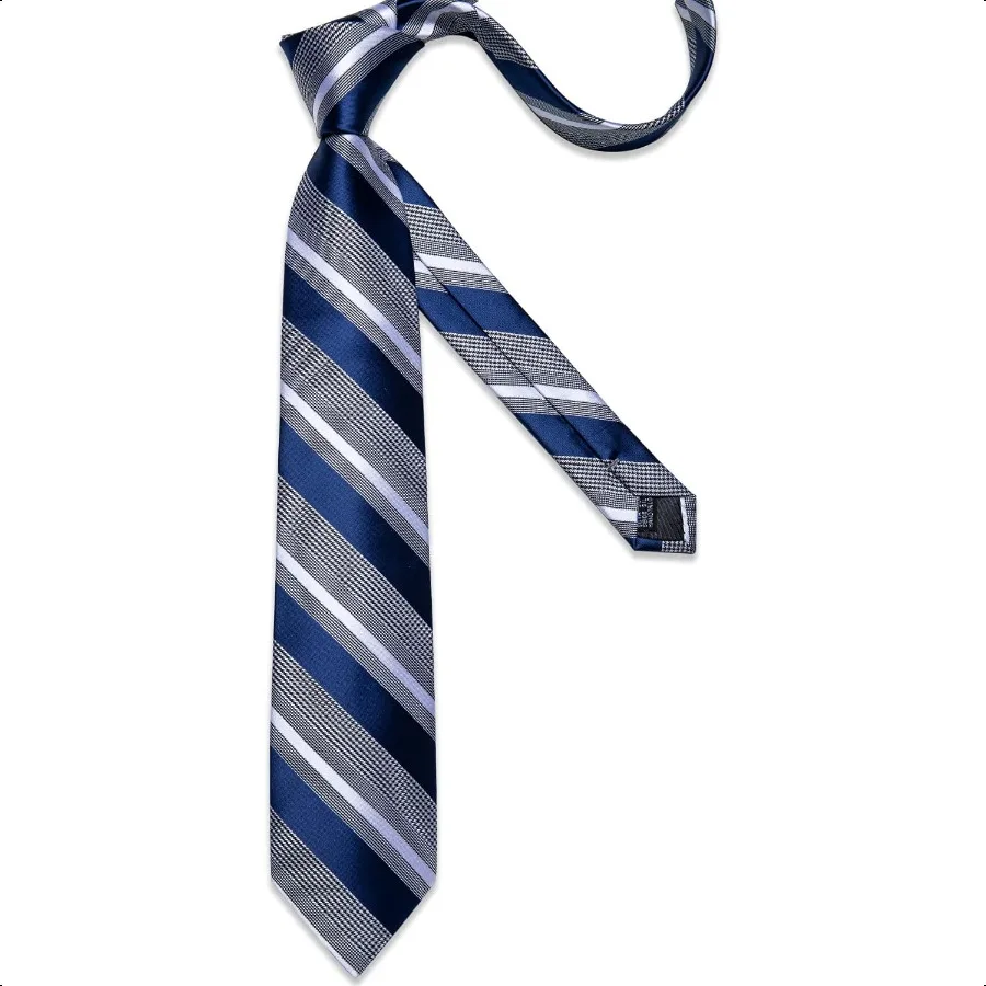 DiBanGu Mens Striped Tie Silk Woven Necktie and Pocket Square Cufflinks Tie Clip Set Wedding Business Formal Gift Tie for Men
