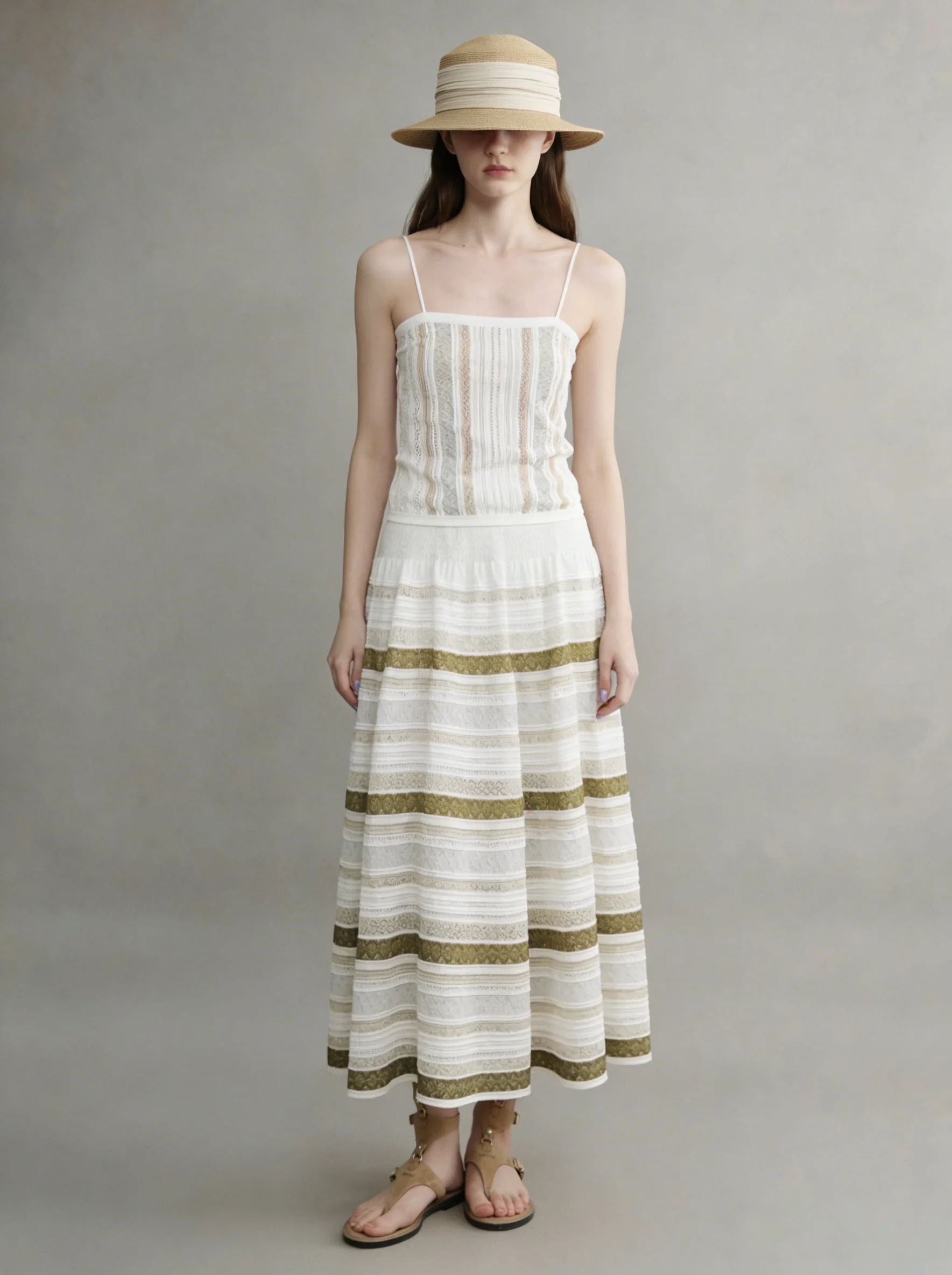 

Summer Stripe Halter Skirt Set Women's Fashion Casual Style High Waist Loose Fit Two-Piece Suit Vacation Theme No Sleeve Top