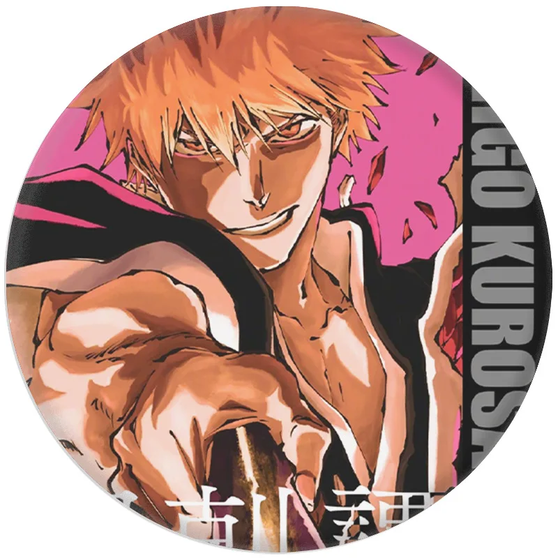 BLEACH Anime Figures Kurosaki Ichigo Kuchiki Rukia Cosplay Metal Badges Character Urahara Kisuke Decor Brooch Toy Christmas Gift