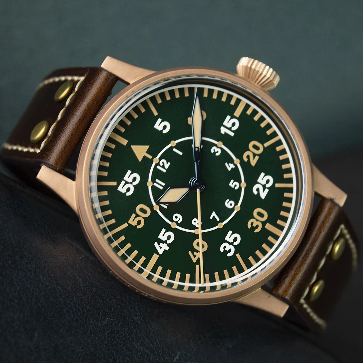 Hruodland 2025 New Solid Bronze Pilot Men Watches PT5000 SW200 Sapphire 100M Waterproof Green Automatic Mechanical Wristwatches - Image 2