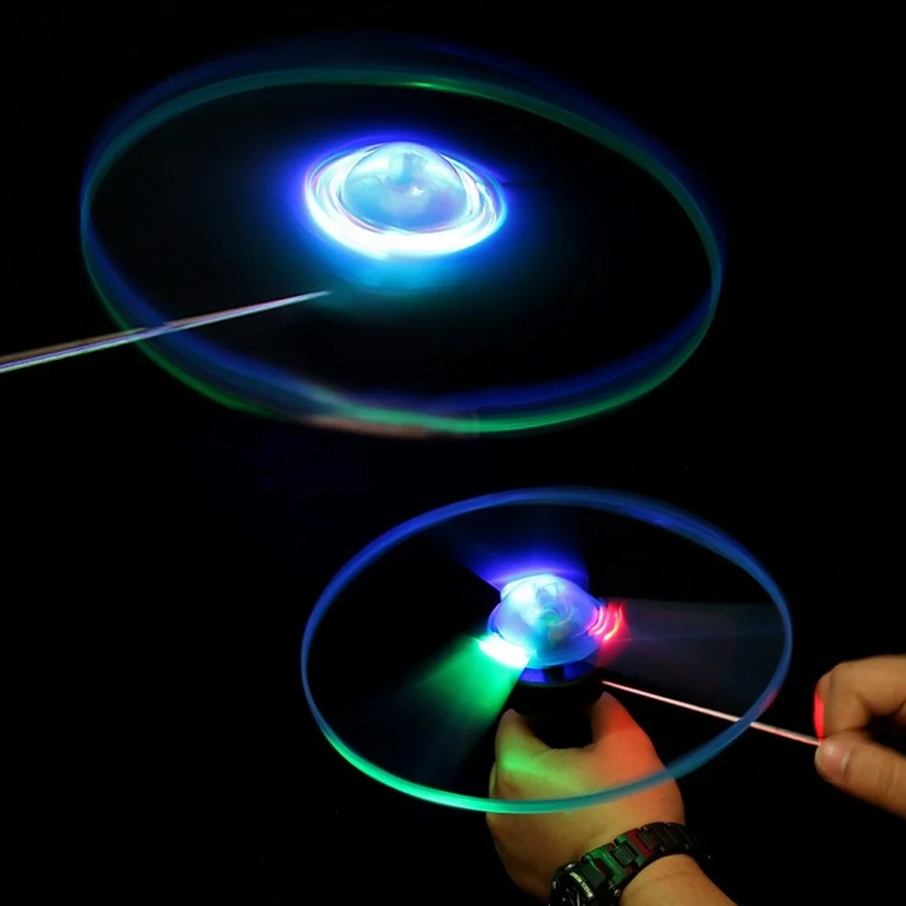 Hélicoptère à hélice à disque volant avec éclairage LED pour enfants, ficelle de nervure, filature OVNI, jouets d'extérieur, jeu amusant, sports