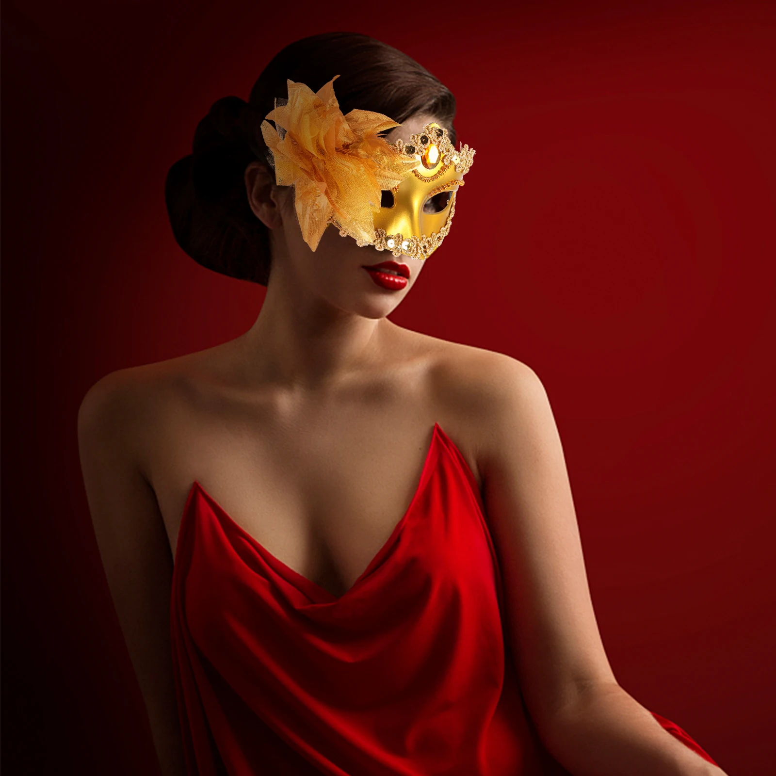 

2pcs Luxury Masquerade Flower Masks Adjustable High Quality Elegant Face Cover Party Cosplay Decorative Ball Carnival Wedding