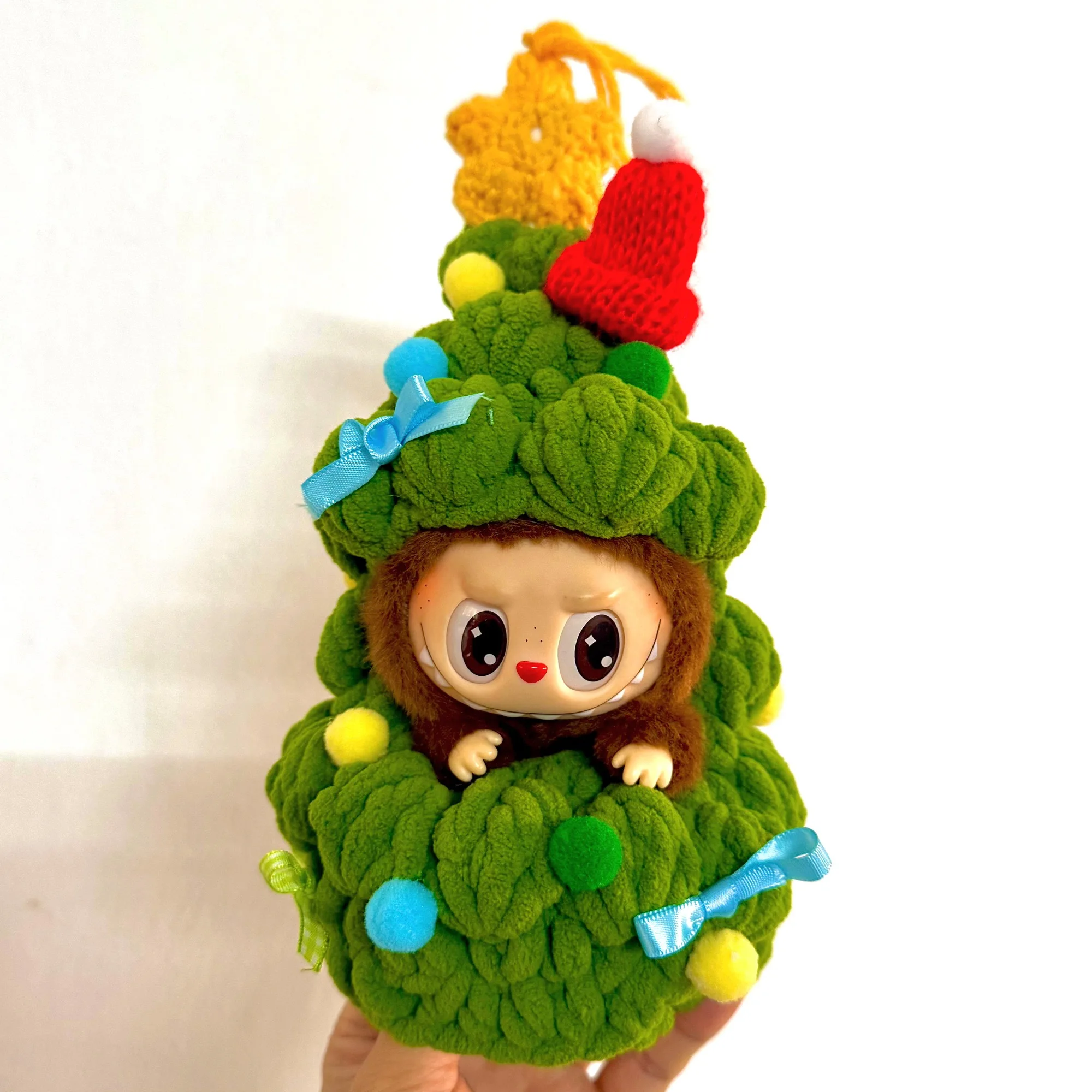 

Вязаная крючком кукла-ялинка, одежда для куклы Labubu 10 см, ручная работа, материал «сделай сам», сумка, украшение, кулон, Рождественский подарок