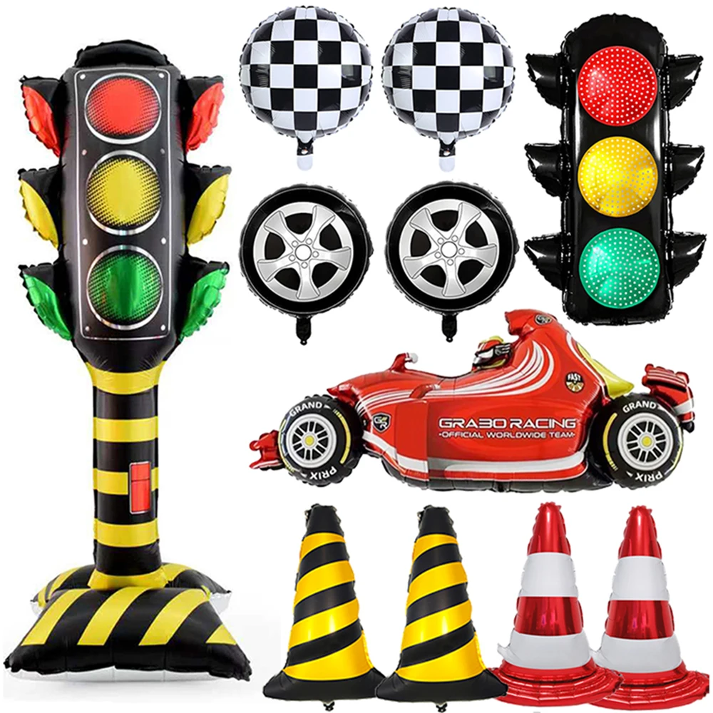 Racing Car Standing Traffic Light Balloons Traffic Cone Racing car Foil Balloons Boys Race Car Birthday Party Decor Baby Shower