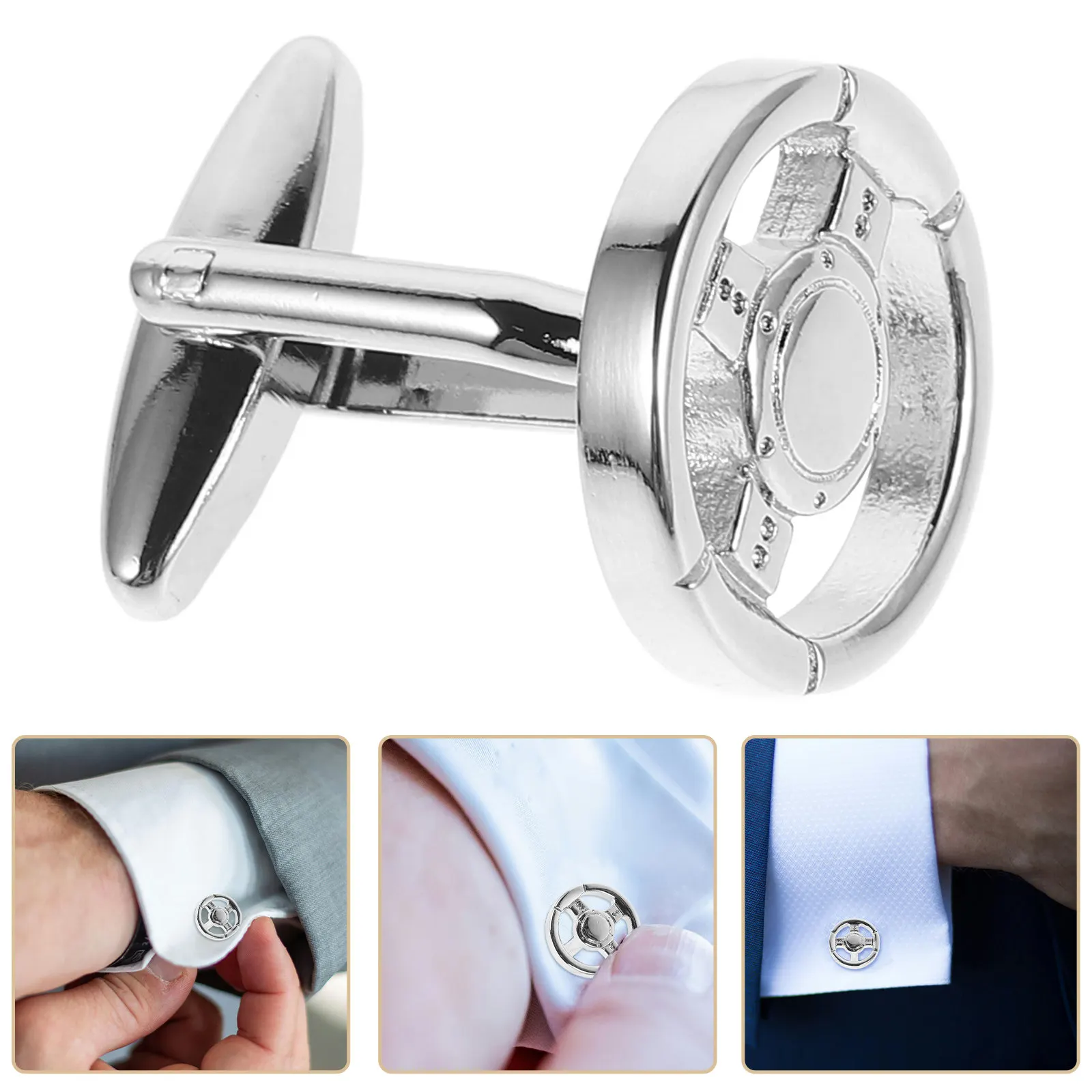 1Pair Metal Steering Wheel Cufflinks Mens Accessories French Design Shirt Cuff Link Groom Business Suit Tuxedo Cufflinks Set