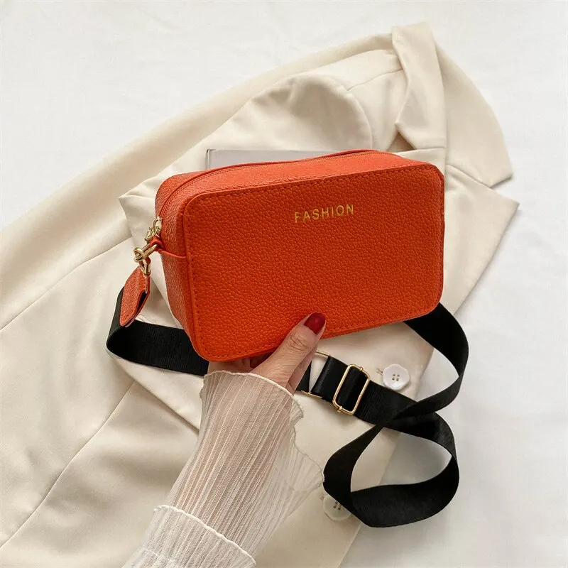 Simple Camera Bag Letter Decorative Small Square Bag Solid Zipper Bag-XF8013