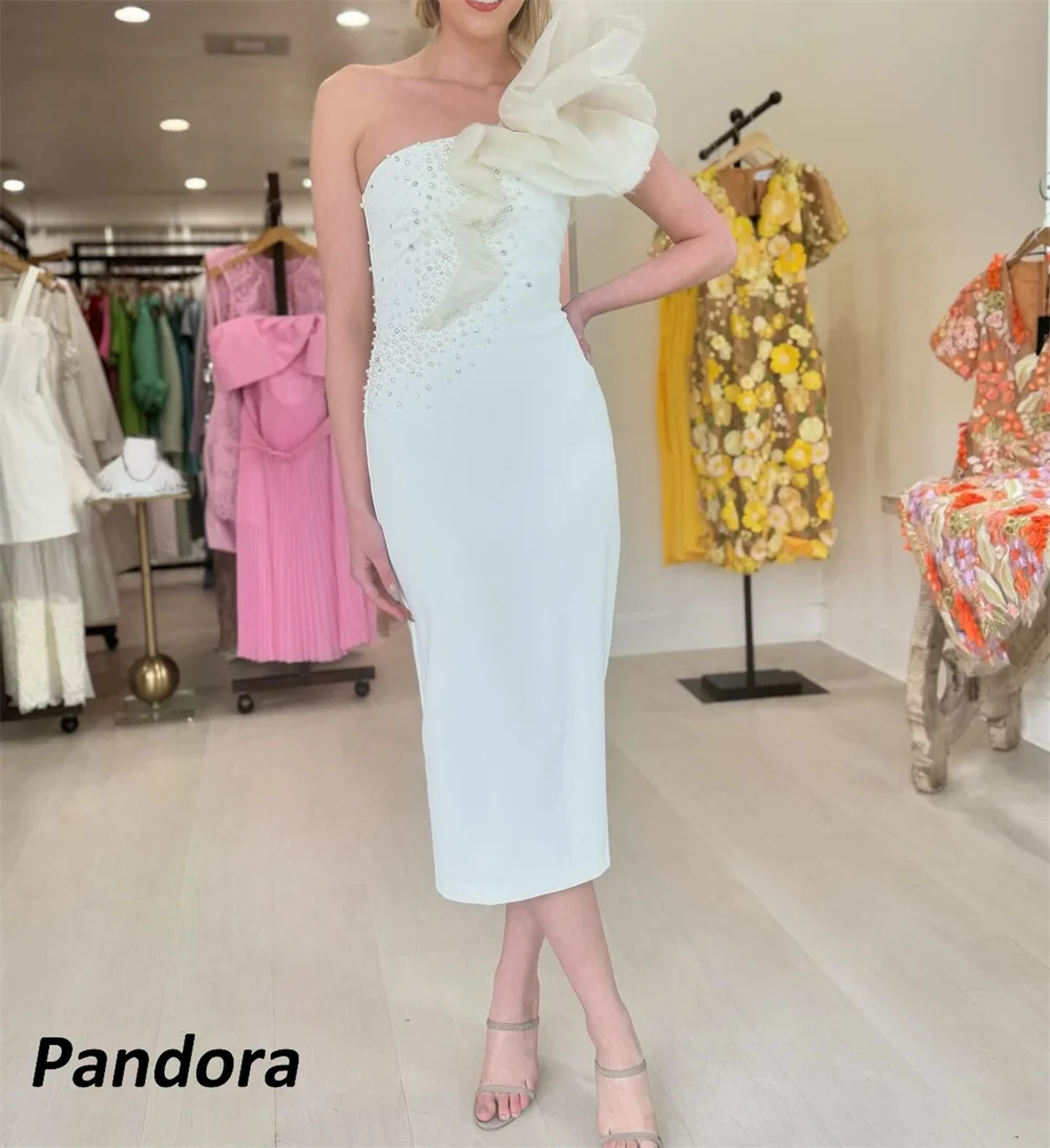 

Pandora Ruffles One Shoulder Evening Gown Mermaid with Back Slit Pearls Sleeveless Women's wedding Banquet Party Dress