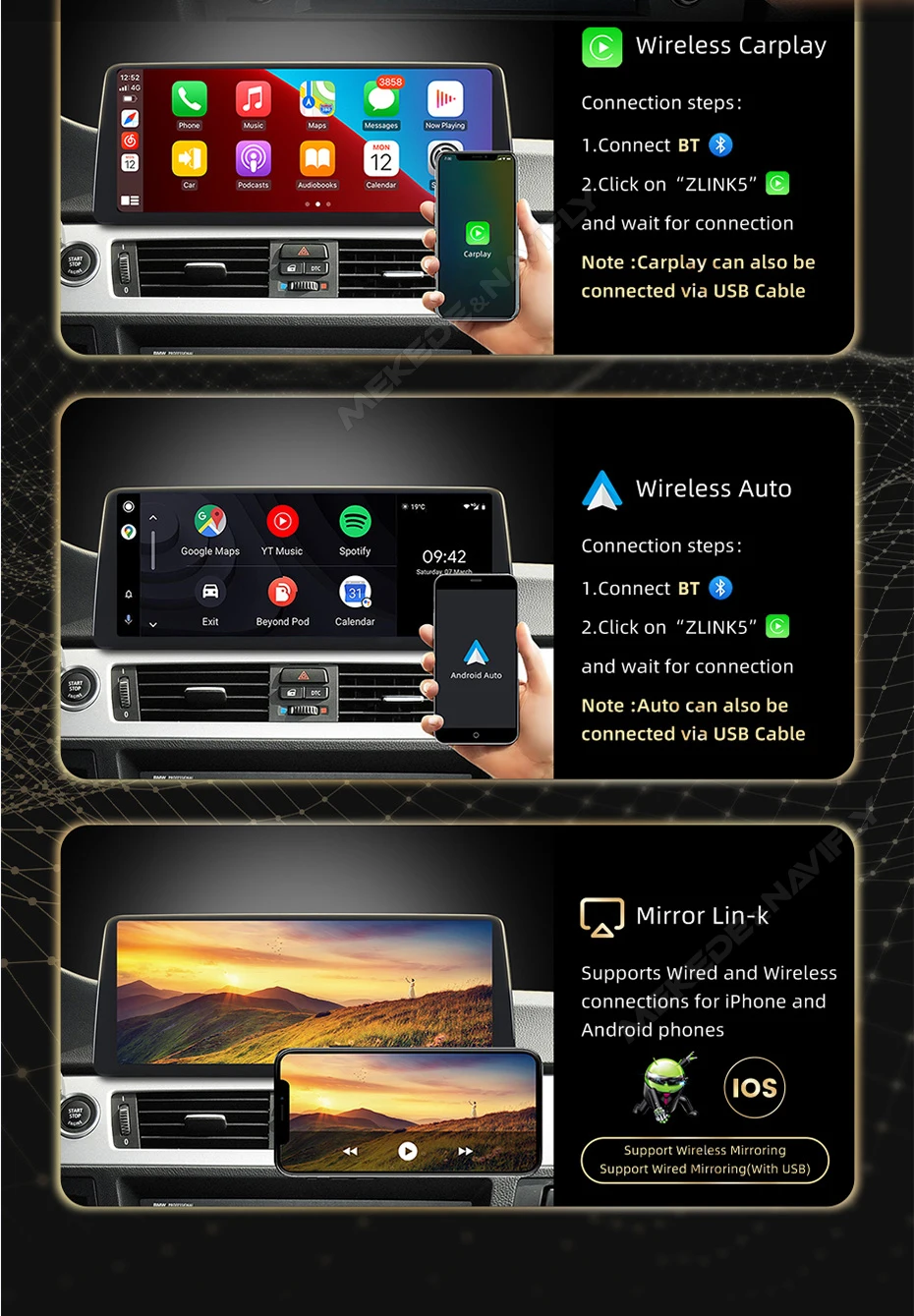 MEKEDE Android 14 Wireless CarPlay Auto Dual BT Auto-Multimedia-Player für BMW 2er F45 F46 F87 Snapdragon QLED 4G LTE WiFi – Detail 20