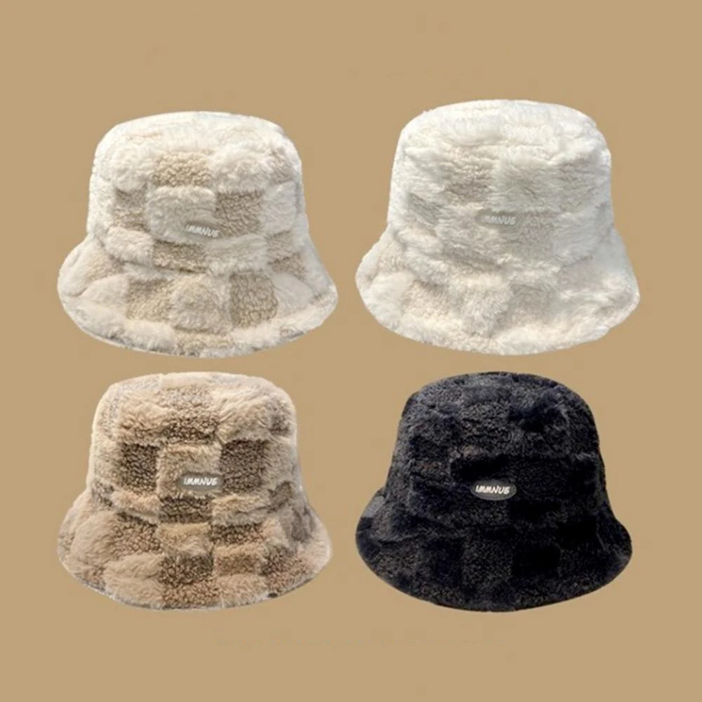 Ladies Bucket Hat Small Letter Mark Korean Version Fashion Sunscreen Basin Caps Autumn Winter Plush Thicken Warm Fisherman Hats