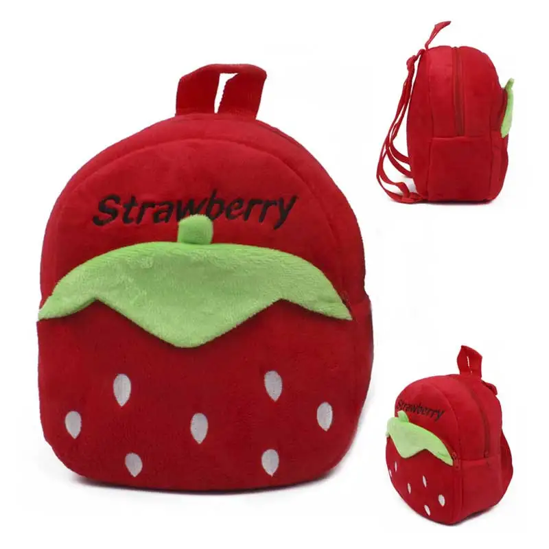 Cute Plush Kids Backpack Strawberry Ladybug Rabbit Animal Style Fluffy Schoolbag Daypack Gift