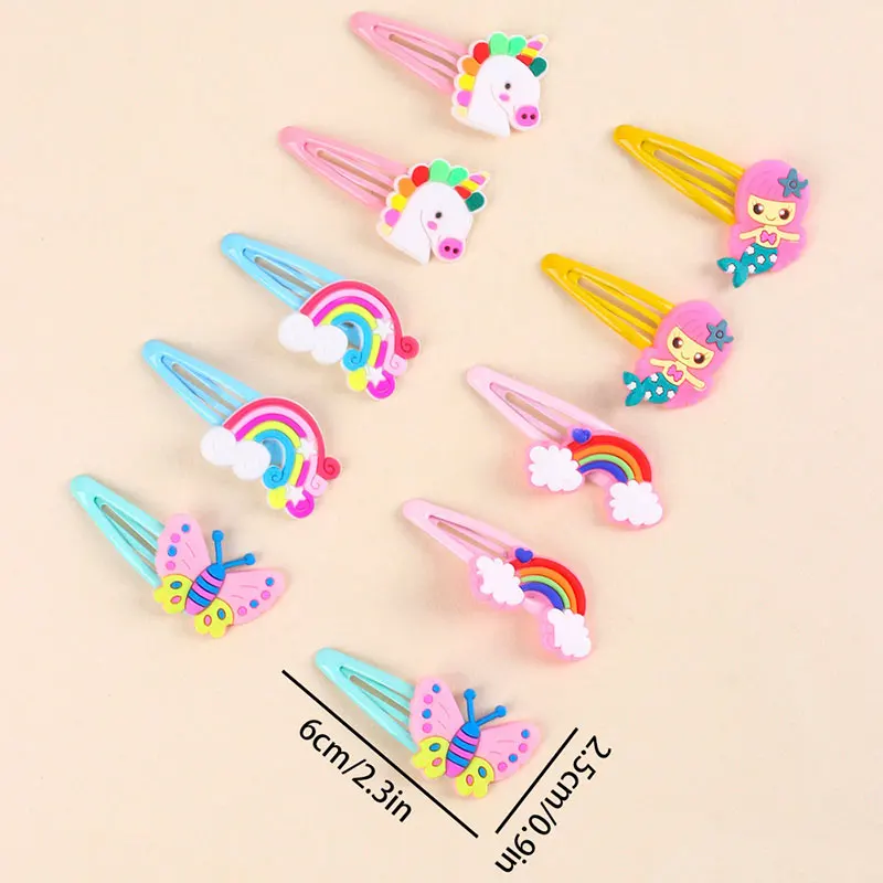 10PCS Nette Einhorn haarnadeln Für Baby Mädchen Süße Schmetterling Haar Clips meerjungfrau regenbogen Haar Clips Barrettes Kinder Haar Zubehör