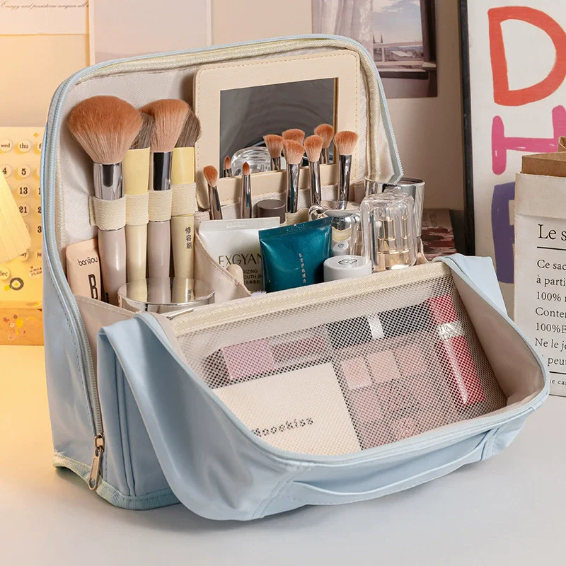 

Large Capacity Waterproof Standing Makeup Bag Portable Travel Cosmetic Brush Storage Bag Women's Storage Bag With Compartments