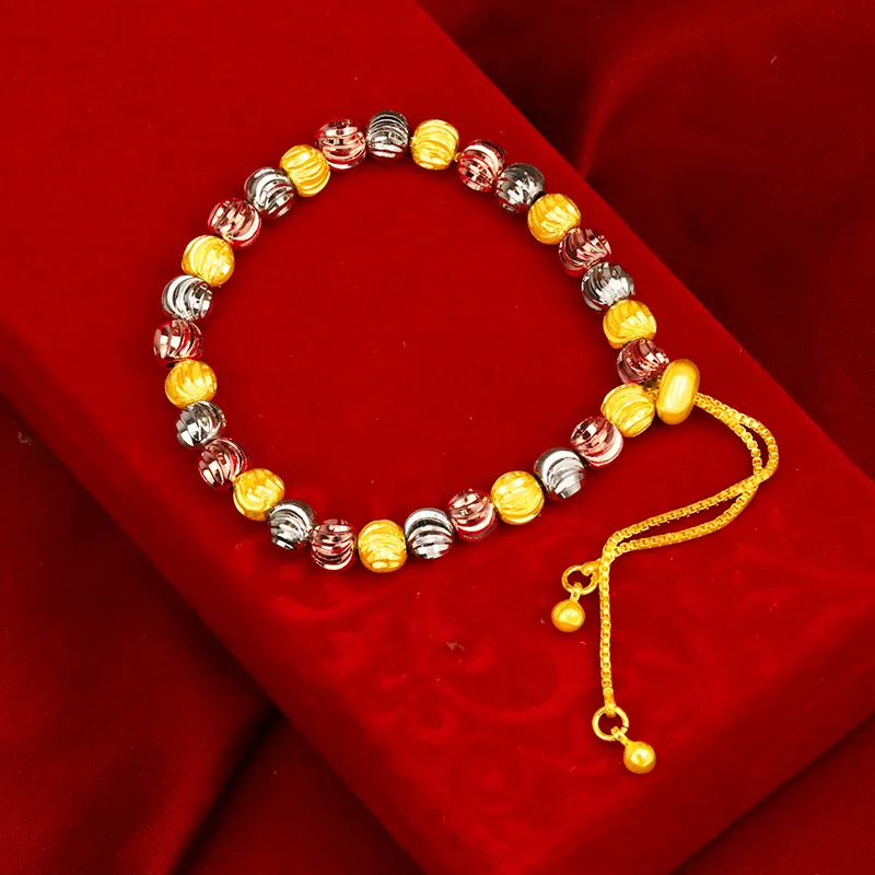 24k Electroplated Gold Three-Color Lucky Bead Bracelet For Women Jewelry Gift