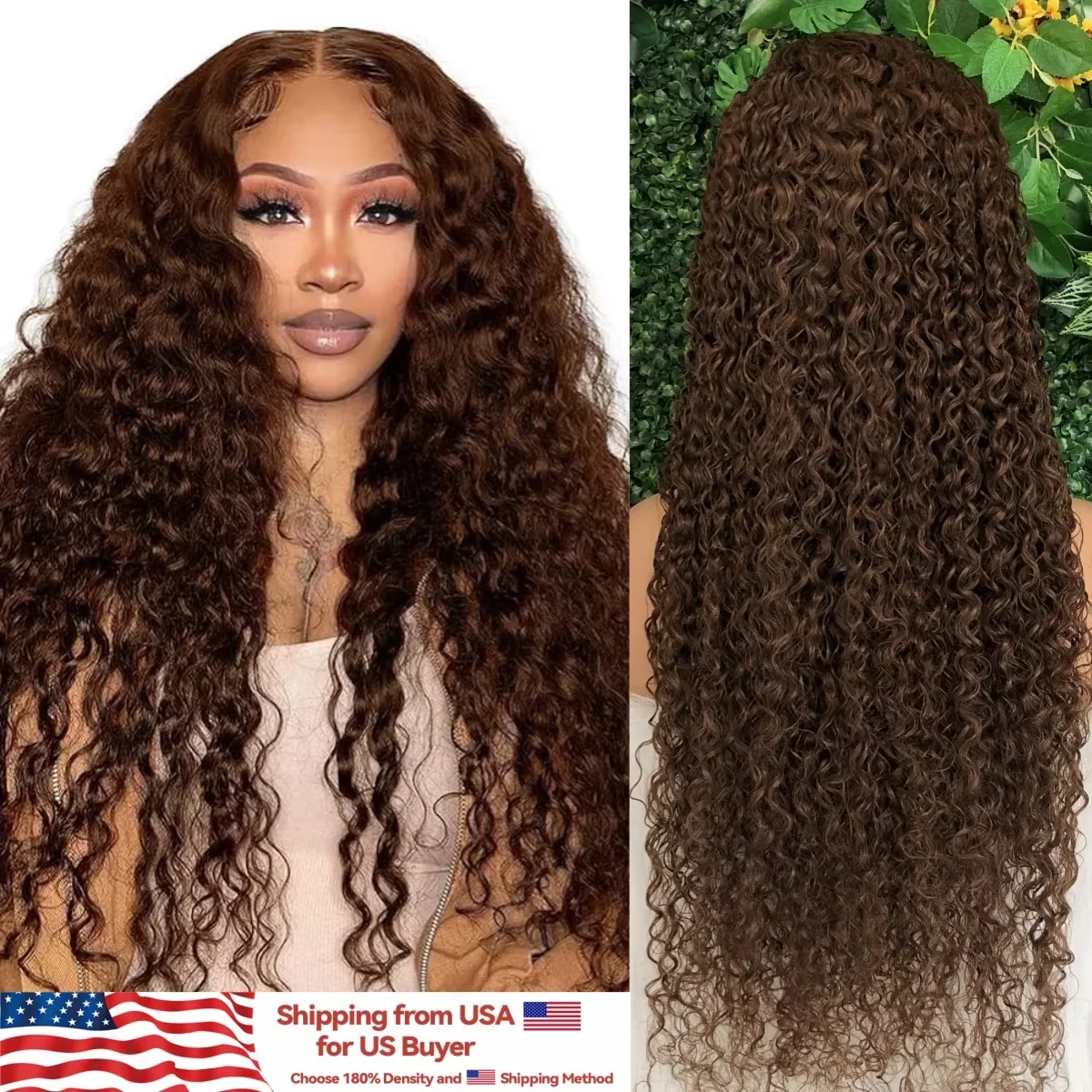 

36 40 Inch Chocolate Brown Curly Wigs 13X6 HD Lace Frontal Human Hair Wig Brazilian 200 Density Colored Deep Wave Wig For Women