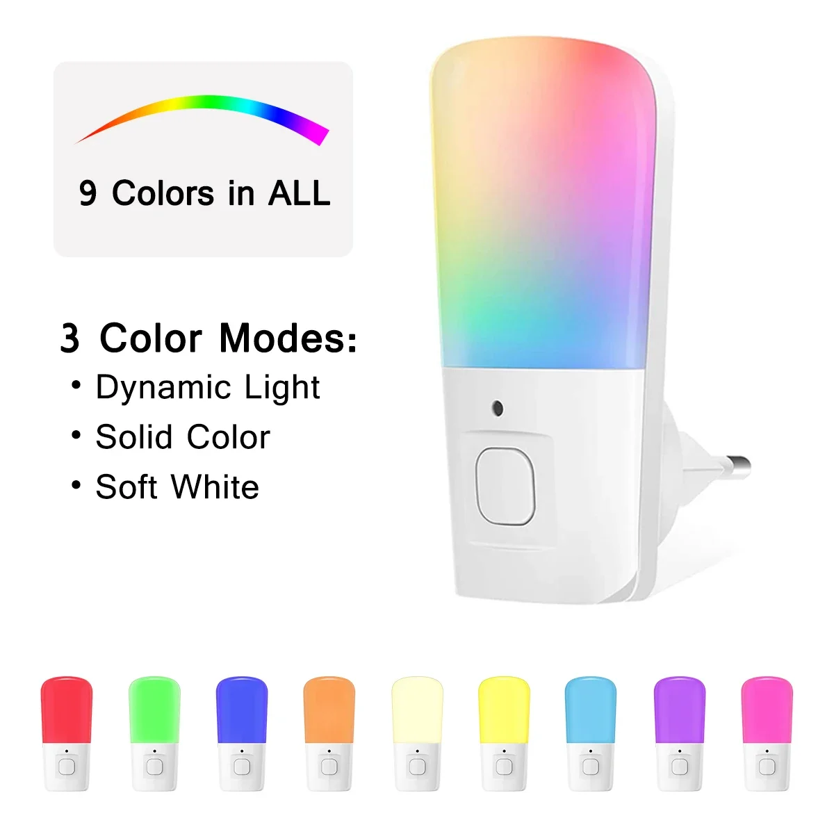 Night Light EU Plug LOHAS 0.5W Low Power Sensor Control RGB+3000K Plug-in Color Changing with Dusk To Dawn for Home