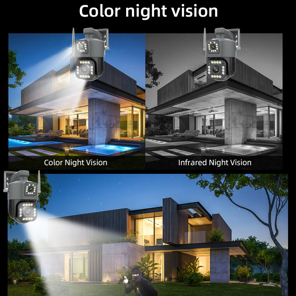 Yoosee 4K 8MP WiFi PTZ Camera Dual Lens Dual Screen CCTV 4MP Outdoor H.265 Video Security Camera Auto Track Color Night Vision