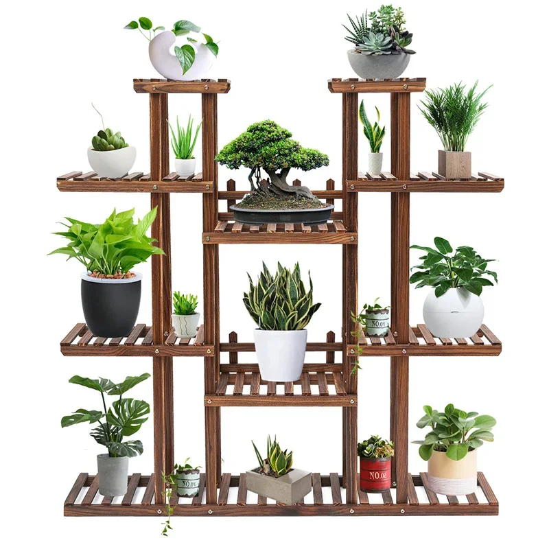 

Multi Tier Flower Plant Holder 9-layer Stand Rack Wood Shelves Balcony Flower