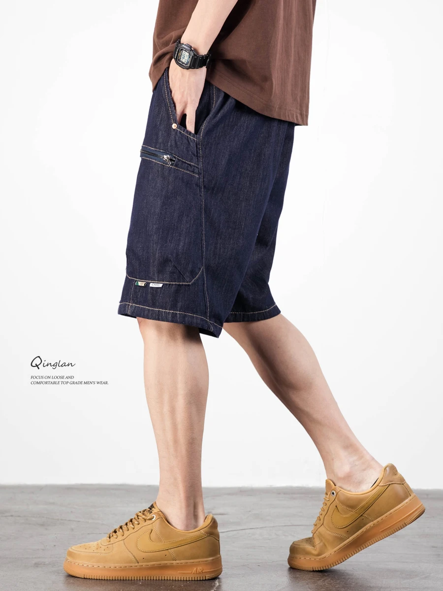 ضوء كشكش الأمريكية الرجعية عارضة الدنيم orts الرجال فضفاض كبير الحجم العصرية العلامة التجارية اللون الأصلي Haome خمسة أجزاء الصيف Th... #3