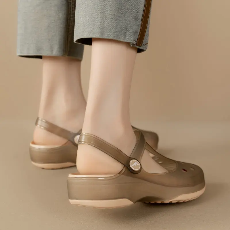 

Summer 2025 Women's Mary Jane Clog Shoes Soft Bottom Jelly Garden Slippers Anti-Slip Maternity Sandals Casual Style EVA Outsole