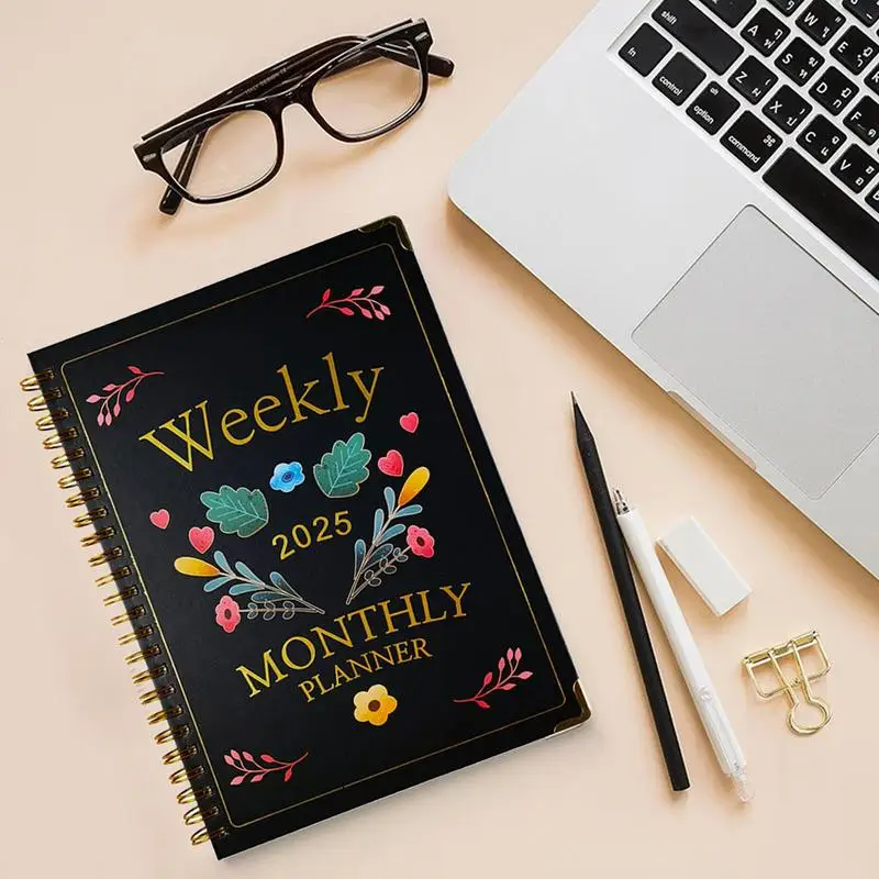 دفتر تقويم التخطيط 2025 مخطط يومي 8.5X6.2 بوصة دفتر سجل غلاف فني منظم شهري دفتر إدارة الوقت