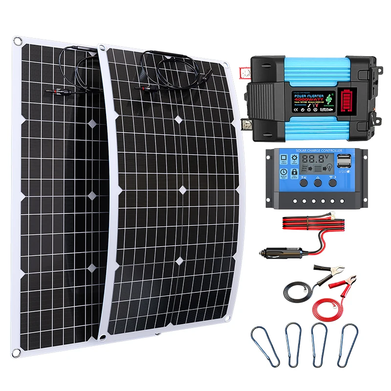 2000W Solar Panel System 12V Battery Charging Controller 4000W 110V/220V Solar Inverter Kit Complete For Home/Outdoor Use