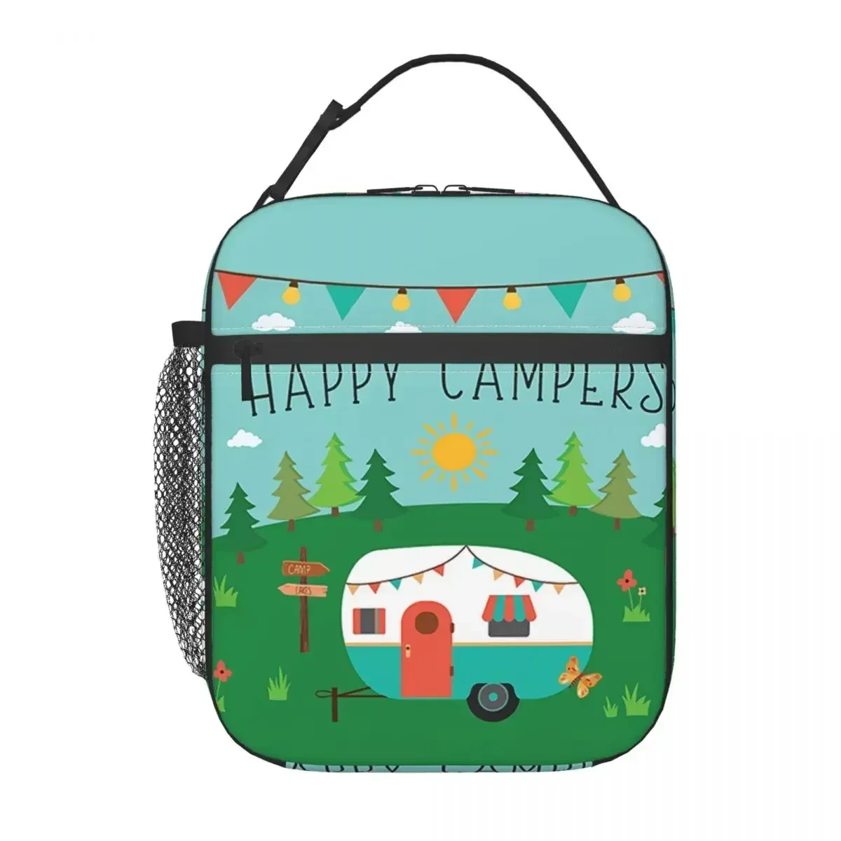 Adventure  Happy Camp Insulated Lunch Bag Women Portable Cartoon RV Van Life Cooler Thermal Bento Box Kids School Children