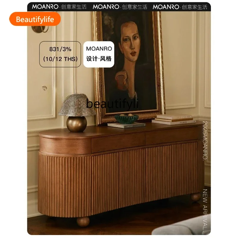 French medieval solid wood dining side cabinet integrated locker against the wall, living room entrance cabinet storage