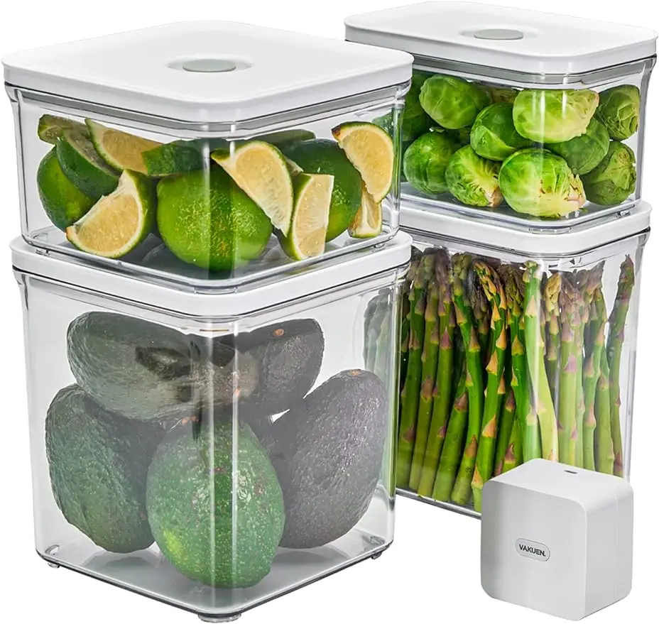 VAKUEN-Recipientes De Armazenamento De Alimentos Hermético e Máquina Seladora A Vácuo Starter Set, Premium Starter Container com Selador, 100% Leak Pr, 4 Pcs