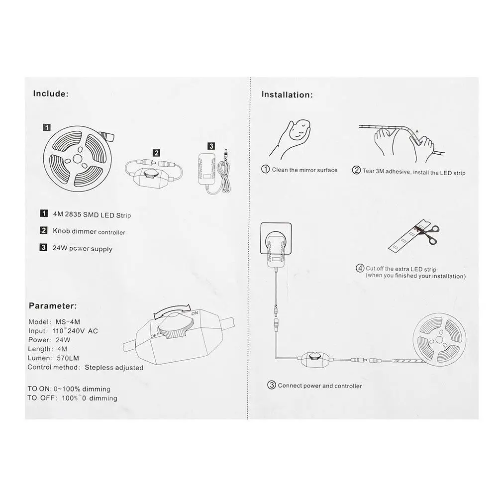 Espelho de maquiagem 13 pés SMD 240 LED Kit de luz de tira Flexível Iluminação de vaidade Plugue UE Lâmpada de espelho de beleza