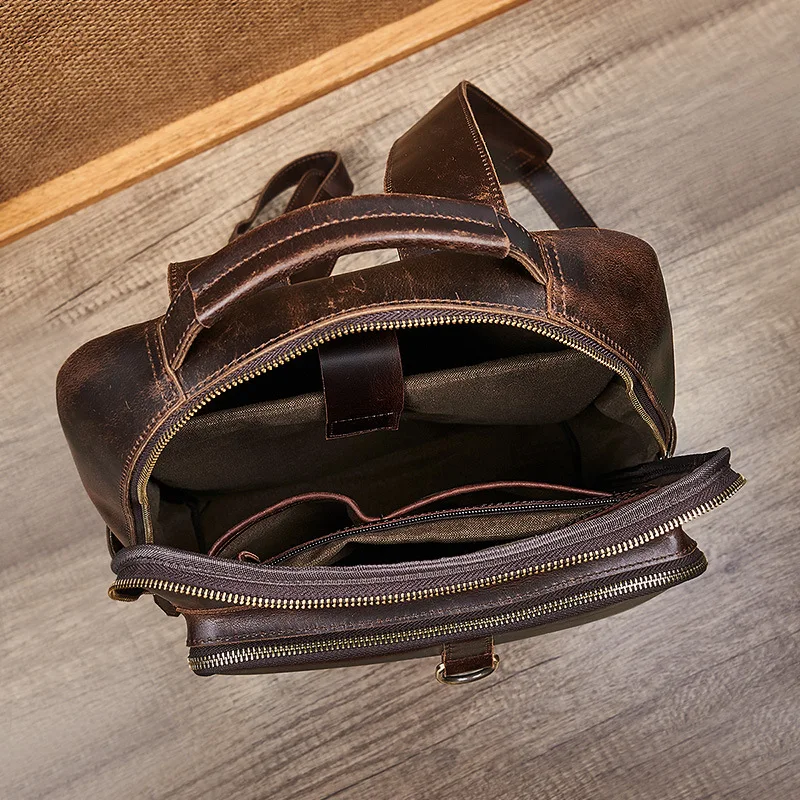 Men's Top Grain Waxed Leather Laptop Backpack | Business Computer Travel Rucksack | Vegetable Tanned Commuter Daypack view 3