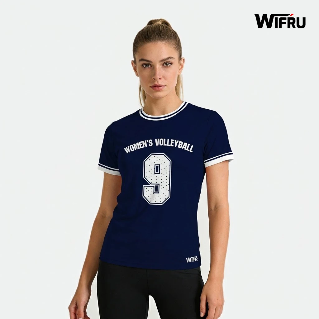 

Women Youthful Vitality Volleyball Uniform Outdoor Sports Casual Breathable Quick-Drying Tops WIFRU Customizable O-Neck T-Shirt