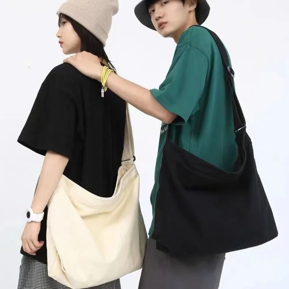 

Large Capacity Women's Shoulder Bag Thickened Sturdy Solid Color Canvas Crossbody Bag Retro Japanese Style Tote Bag School