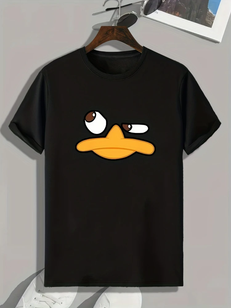 

Men's cotton casual T-shirt with round neck and short sleeves, printed with angry duck face pattern, can be machine washed.