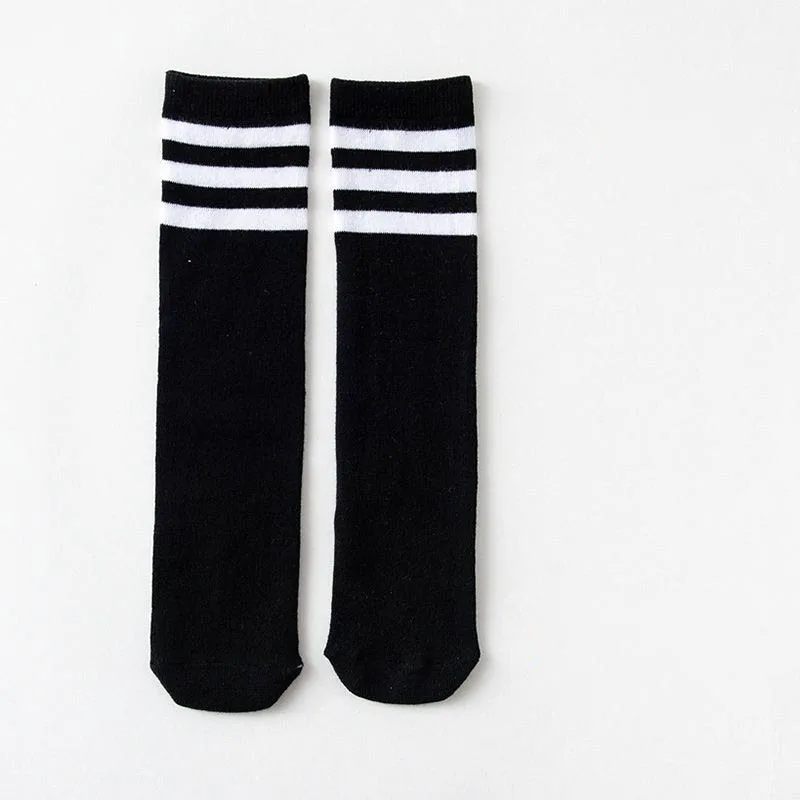 1/2/3Pairs Kinder Mädchen Kniehohe Baumwolle Socken Schwarz Weiß Drei-Linie Gestreiften Laufsport socken Fußball Golf Sport Socken – Detail 35