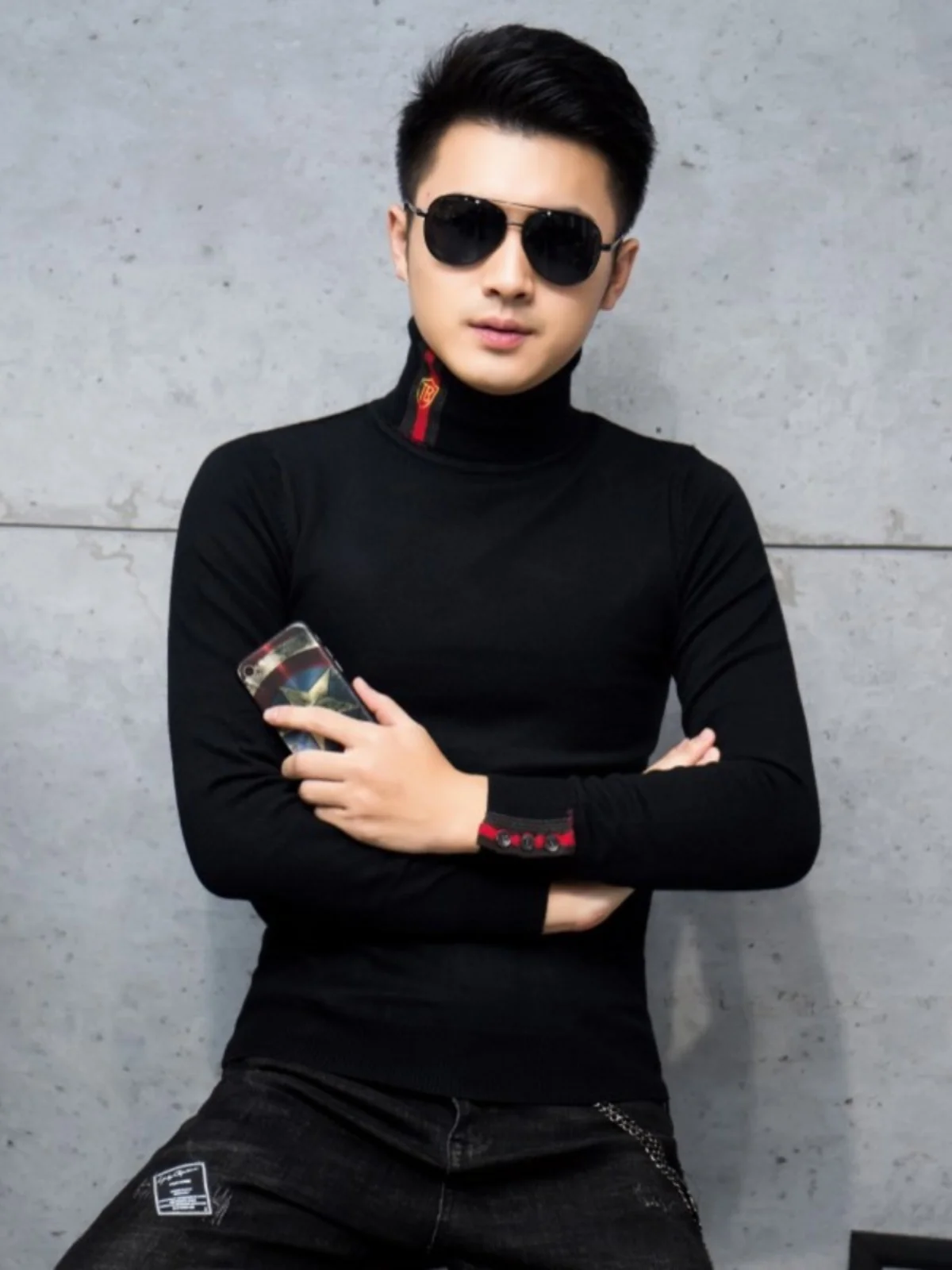 

Korean Sle Slim Fit Men's Knitwear High Collar Embroidered Letter Sweater Faionable Winter New Arrival Youth Energy